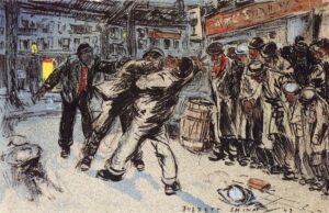 Everett Shinn, The Fight, 1899 Ink and watercolour on paper, 8.25 x 13.25 in