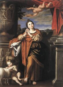 Domenichino, Saint Agnes, circa 1620 Oil on canvas, 83.7 x 60 in Royal Collection, Windsor Castle
