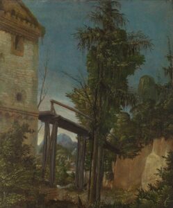 Albrecht Altdorfer, Landscape with Path, c. 1518 Parchment and wood, 16.5 x 15.7 in National Gallery, London