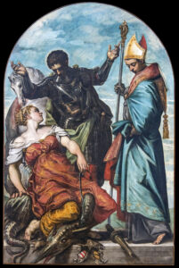 Tintoretto, St. Louis of Toulouse, St. George and the Princess, circa 1552 Oil on canvas, 88.9 x 57.4 in Gallerie dell'Accademia, Venice
