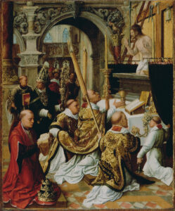 Adriaen Isenbrandt, The Mass of Saint Gregory the Great, between circa 1510 and circa 1550 Oil on panel, 14.2 x 11.4 in Getty Center, Los Angeles