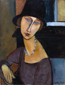 Amedeo-modigliani-jeanne-hebuterne-with-hat-and-necklace Amedeo Modigliani, Jeanne Hébuterne with Hat and Necklace, 1917 Oil on canvas, 64.5 x 53.9 in Private collection