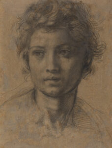 Andrea del Sarto, Head of Saint John the Baptist, circa 1523 Black chalk on paper laid down on panel, 13 x 9 1/8 in National Gallery of Art, Washington DC