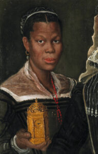 Annibale Carracci, (Attributed), Portrait of an African Woman Holding a Clock, circa 1580s Medium oil on canvas, 23.6 x 15.5 in Private collection