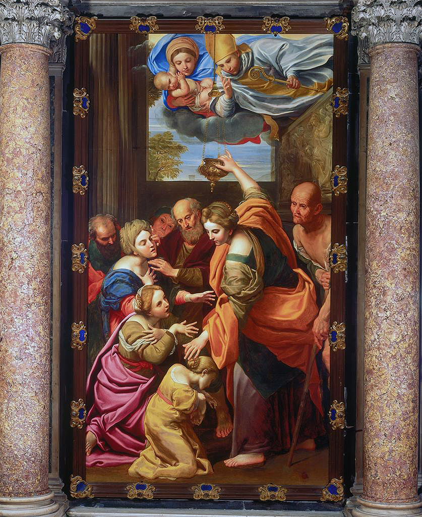 Domenichino, Apparition of the Virgin and Child and Saint Januarius at the Miraculous Oil Lamp, 1637–1638 Oil on canvas Naples Cathedral