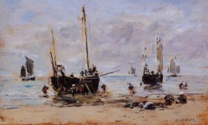 Berck_Fishemen_at_Low_Tide_Eugène_Louis_Boudin Eugène Boudin, Berck, Fishermen at Low Tide, Unknown Date Oil on canvas Unknown Location