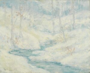 CTB.1980.89_paisaje-nevado John Henry Twachtman, Snow Scene, ca. 1890 - 1895 Oil on canvas. 16 x 20 in Thyssen-Bornemisza National Museum
