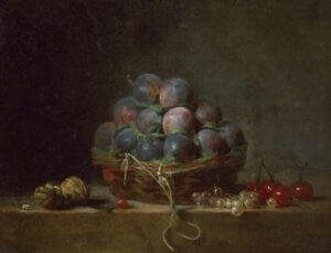 Jean Siméon Chardin, Basket of Plums, 1765 Oil on canvas, 12 3/4 x 16 1/2 in Chrysler Museum, Norfolk, Virginia