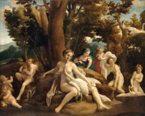 Antonio da Correggio, Leda and the Swan, from the series The Loves of Jupiter, circa 1532 Oil on canvas, 61.4 x 76.8 in Gemäldegalerie, Berlin