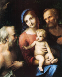 Antonio da Correggio, The Holy Family with Saint Jerome, circa 1516-1517 Oil on poplar panel, 27.1 x 22.2 in Royal Collection, UK