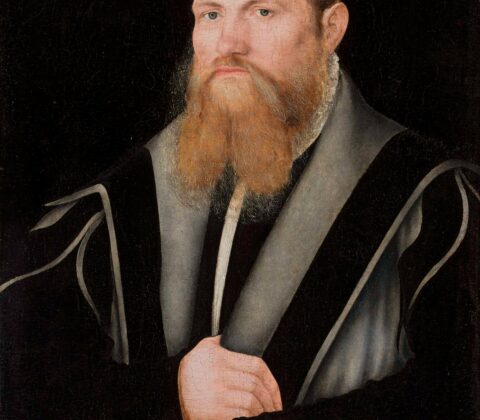Lucas Cranach the Younger, Portrait of a Bearded Man, Possible Self-Portrait, 1546 Painting on limewood, 25.4 × 19.3 in National Museum in Warsaw