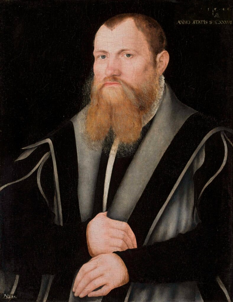 Lucas Cranach the Younger, Portrait of a Bearded Man, Possible Self-Portrait, 1546 Painting on limewood, 25.4 × 19.3 in National Museum in Warsaw