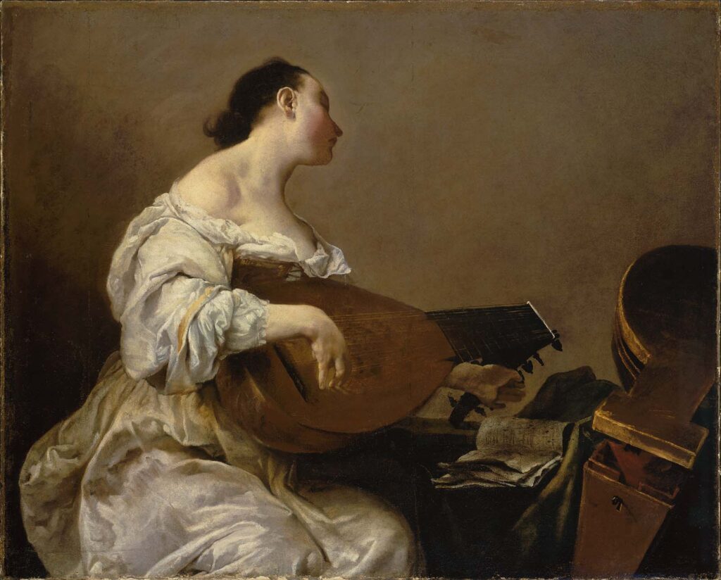 Giuseppe Maria Crespi, Woman Tuning a Lute, between 1700 and 1705 Oil on canvas, 47.7 x 60.2 in Museum of Fine Arts Boston
