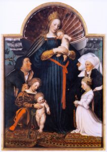 Hans Holbein the Younger, Darmstadt Madonna, 1526 Oil on softwood, 57.6 x 40.1 in Johanniterkirche, Schwäbisch Hall, Germany