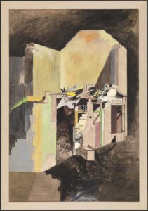 Graham Sutherland, Devastation, 1940: A House on the Welsh Border Watercolour, gouache, ink, crayon and graphite on paper on cardboard, 31.5 x 21.5 in Tate Gallery, London