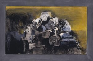 Graham Sutherland, Devastation, 1941: East End, Burnt Paper Warehouse Gouache, pastel, graphite and ink on paper on card, 26.5 x 44.8 in Tate Gallery, London