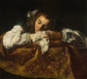 Attributed to Domenico Fetti, Sleeping Girl, 1620 - 1622, Oil on canvas, 26.57 x 29.13 in Museum of Fine Arts, Budapest