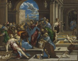 El Greco, Christ Driving the Money Changers from the Temple, before 1570 Oil on panel, 25 3/4 x 32 3/4 in National Gallery of Art, Washington DC