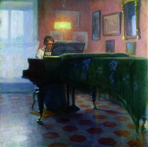 Elin Danielson-Gambogi, The Piano Player, 1907 Oil on canvas, 22.4 × 22.4 in Private collection