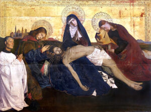 Enguerrand Quarton, Pietà de Villeneuve-lès-Avignon, circa 1460 Tempera on wood, 63.7 in x 85.8 in Louvre Museum, Paris