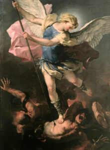 Luca Giordano, St. Michael, circa 1663 Oil on canvas, 77.9 x 57.8 in Gemäldegalerie, Berlin