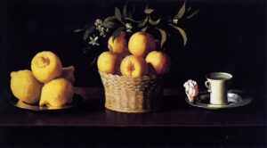 Francisco de Zurbarán, Still-life with Lemons, Oranges and Rose, 1633 Oil on canvas, 23.6 x 42.1 in Norton Simon Museum, Pasadena, California
