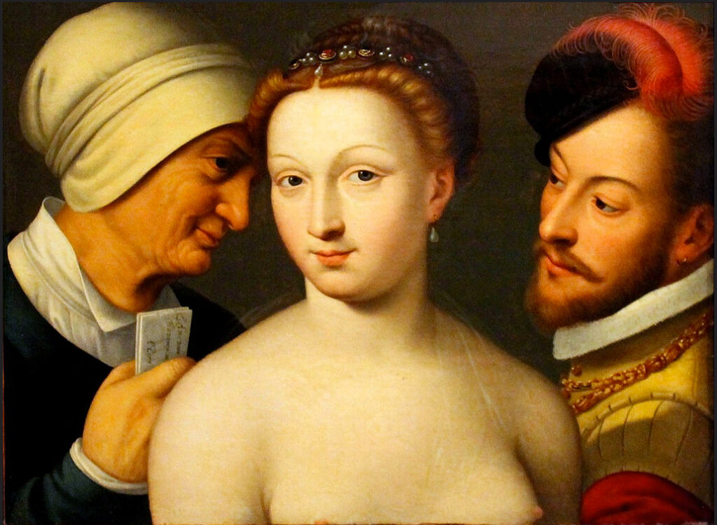 François Clouet, The Love Letter, circa 1570 Oil on panel, 16.3 x 21.6 in Thyssen-Bornemisza Museum, Madrid