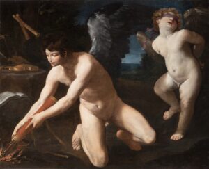 Guido Reni, Sacred Love and Profane Love Oil on canvas, 52 x 64.2 in Palazzo Spinola, Genoa