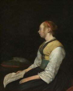 Gerard ter Borch, Seated Girl in Peasant Costume, circa 1650 Oil on panel, 11 x 9 in Rijksmuseum, Amsterdam