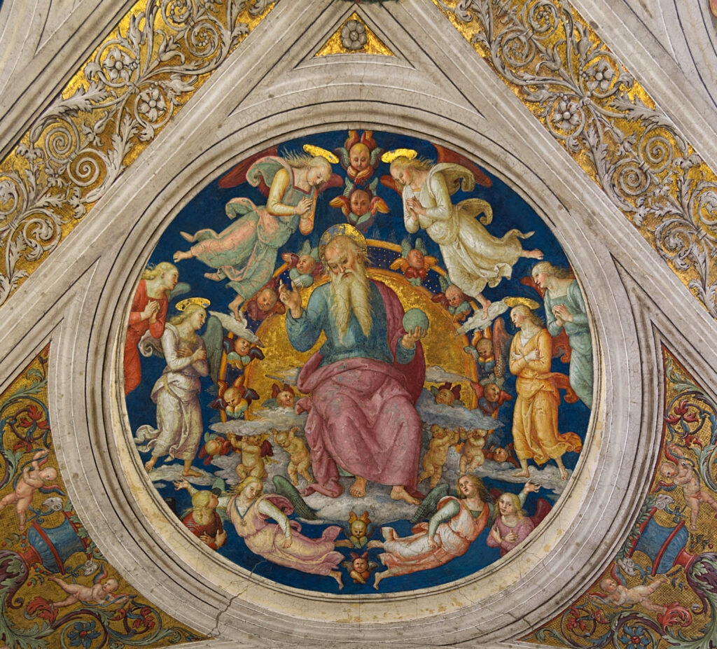 Pietro Perugino, God the Creator and Angels, 1507–1508 Fresco, 94.5 × 94.5 in Vatican Museums, Vatican City