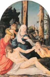 Hans Baldung,Lamentation of Christ, between 1516 and 1517 Oil on wood, 55.6 x 37.7 in Gemäldegalerie, Berlin