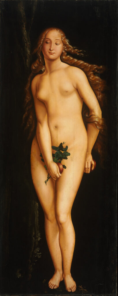 Hans Baldung,Eve, 1525 Oil on panel, 81.88 x 32.87 in Museum of Fine Arts, Budapest