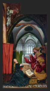 Matthias Grünewald, Annunciation, Part of Isenheim Altarpiece, circa 1515 Oil on panel, 105.9 x 55.9 in Unterlinden Museum, Colmar, France.