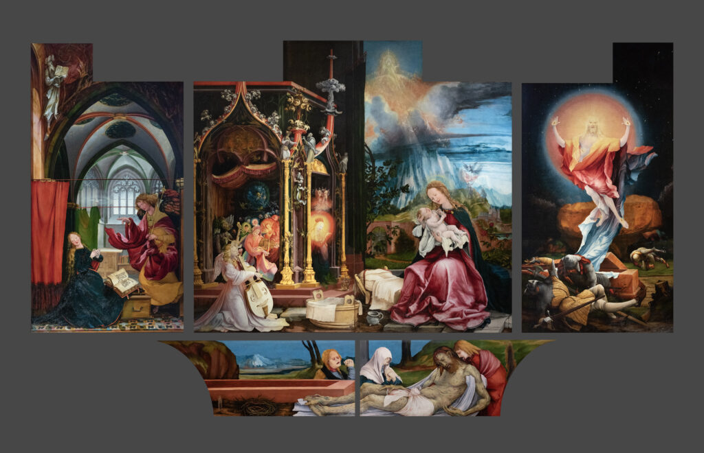 Matthias Grünewald, Isenheim Altarpiece, First opening‎, between 1512 and 1516 Oil on panel, 11 ft x 19.3 ft Unterlinden Museum, Colmar, France.