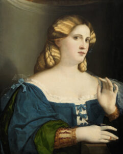 Palma Vecchio, Young Woman in a Blue Dress, with Fan, 1512 - 1514 Oil on canvas, 25 x 20 in Kunsthistorisches Museum, Vienna