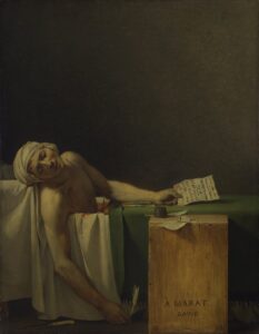 Jacques-Louis David, The Death of Marat, 1793 Oil on canvas, 64.9 x 50.3 in Royal Museums of Fine Arts of Belgium, Brussels