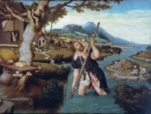 Jan Mostaert, River Landscape with St Christopher between 1500 and 1599 Oil on oak, 42.5 x 55.9 in Museum Mayer van den Bergh, Antwerp