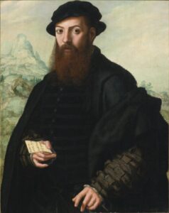 Jan Sanders van Hemessen, Portrait of a Bearded Man, Aged 34, Before an Extensive Landscape, 16th century Oil on panel, 36.1 x 28.7 in Rijksmuseum, Amsterdam