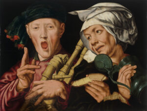 Jan Sanders van Hemessen, The Bagpiper and His Merry Wife Oil on panel, 18 x 23 5⁄8 in Private collection