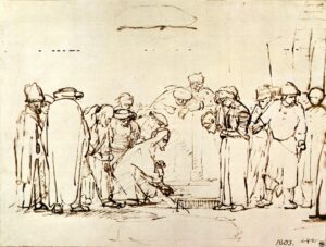 Rembrandt. Christ and the Woman Taken in Adultery, c. 1639–41 Drawing in ink Louvre, Paris