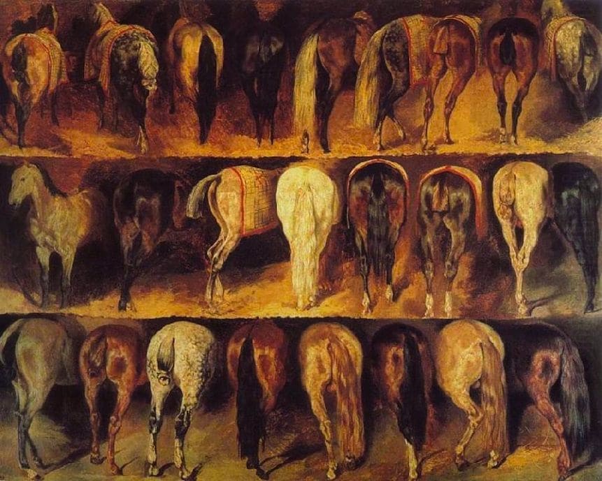Théodore Géricault, The Hindquarters of Twenty-four Horses, 1813 Oil on canvas Private Collection
