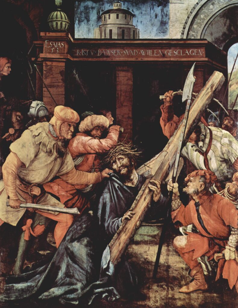 Matthias Grünewald, Christ Carrying the Cross, 1523-1524 Oil on panel, 75.9 x 59.4 in Staatliche Kunsthalle Karlsruhe, Germany
