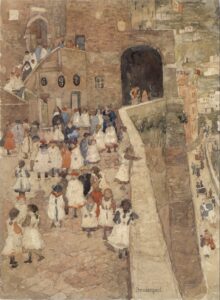 Maurice Brazil Prendergast, Courtyard Scene, Siena, c. 1898-9 Watercolor and graphite on paper Honolulu Museum of Art