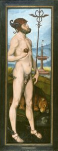 Hans Baldung, Mercury Oil on panel, 76.3 x 25.1 in Nationalmuseum, Stockholm