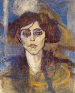 Modigliani,_Amedeo_-_Maude_Abrantes Amedeo Modigliani, Portrait of Maude Abrantes, 1908 Oil on canvas, 31.7 x 19.7 in Hecht Museum, Haifa