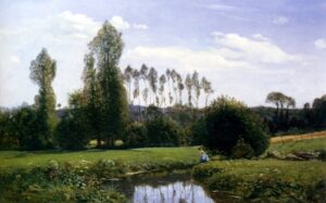 Claude Monet, View At Rouelles, Le Havre, 1858 Edit this at Wikidata Oil on canvas, 18.1 x 25.5 in Marunuma Art Park, Asaka, Japan