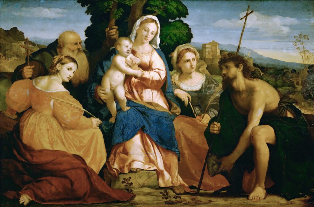 Palma Vecchio, Mary with Child and Saints, c 1520–1522 Oil on canvas, 52.4 × 78 in Kunsthistorisches Museum, Vienna