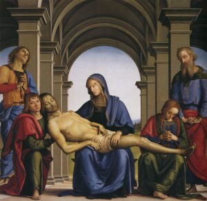 Pietro Perugino, Pietà, 1490 Oil on panel, 66.1 x 69.2 in Uffizi Gallery, Florence