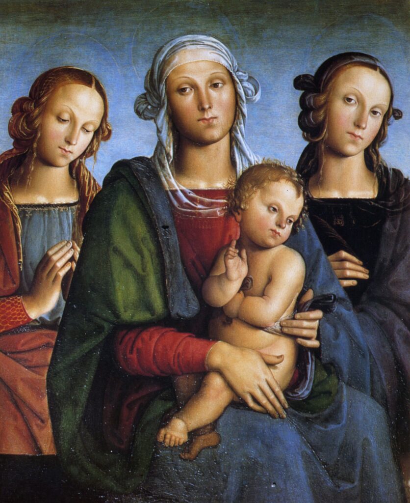 Pietro Perugino, Madonna and Child with Saints Rosa (?) and Catherine (?), c 1493–1495 Oil on poplar, 34.1 × 24.8 in Kunsthistorisches Museum, Vienna
