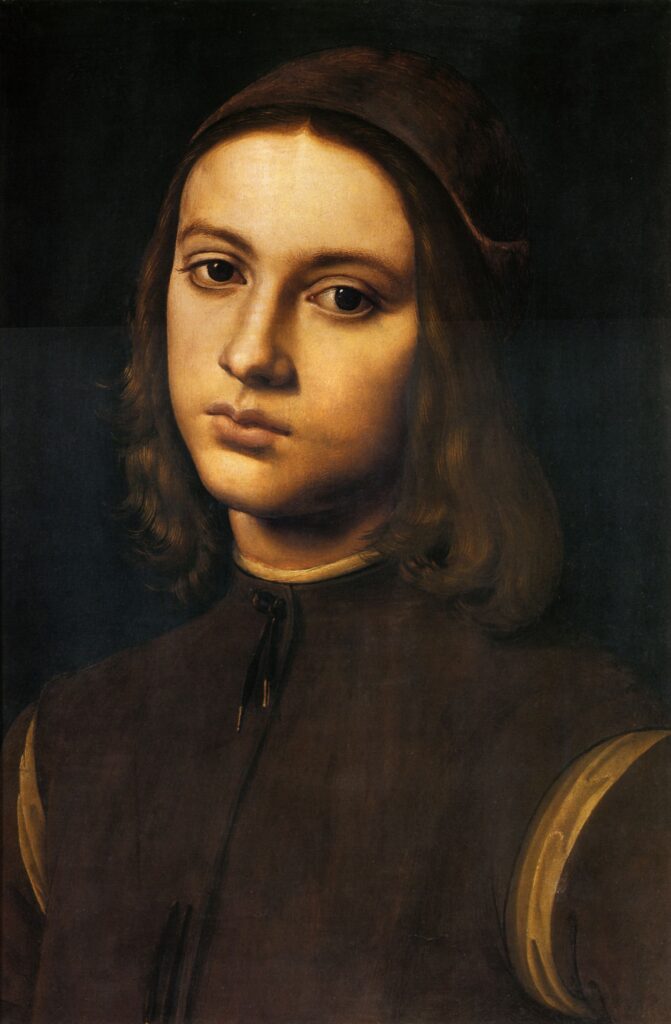 Pietro Perugino, Portrait of a Young Man, 1495 Oil on panel, 14.6 × 10.2 in Uffizi Galleries, Florence